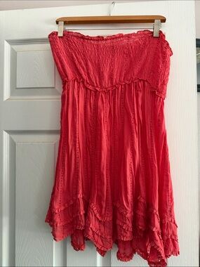 Free People Strapless Ruffled Sundress in Coral Pink size m